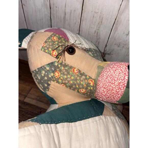 Handmade Hand Sewn Multi-Colored Quilted Patchwork Stuffed 24” Teddy Bear Vtg - Picture 6 of 12
